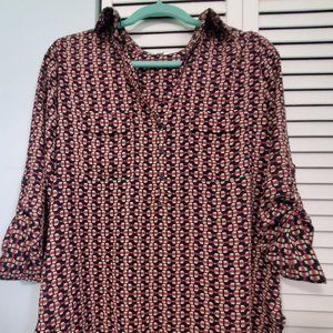 Pleione Surplice Roll Sleeve High/Low Blouse